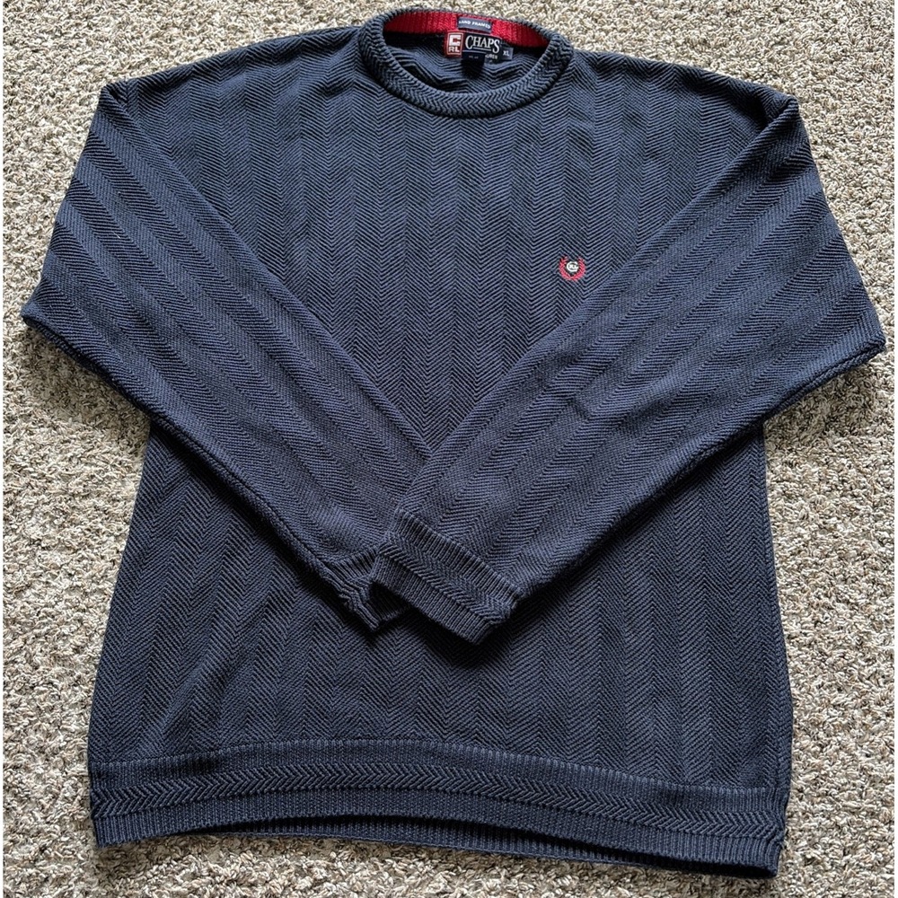 Vintage Chaps Ralph Lauren Sweater Blue XL Hand Framed Chunky Knit 106070 Preppy